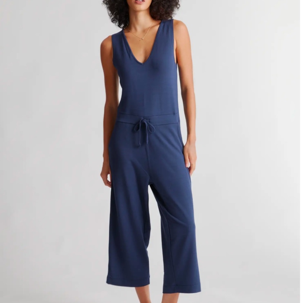 QUINCE M Navy Blue French Terry Modal Jumpsuitt Tank Pants Drawstring